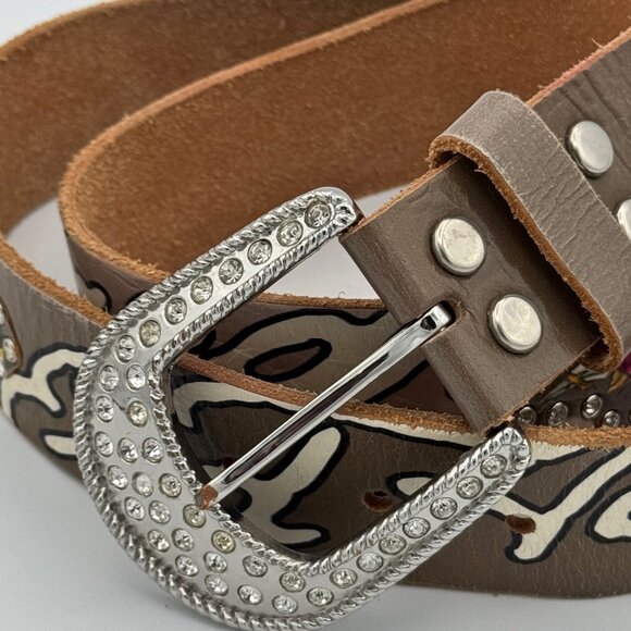 Ed Hardy Y2K Tattoo Graphic Leather Belt Rhinestone Streetwear M Medium Crystals main image 6